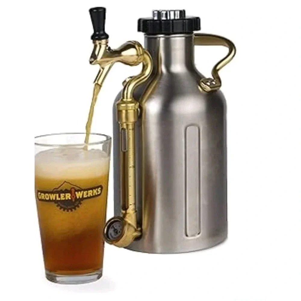 GROWLER WERKS UKeg 64Oz Pressurized Stainless Steel Beer Silver and Gold NEW